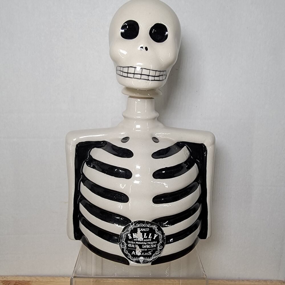 Skelly by Los Azulejos Ceramic Skeleton Tequila Empty Decanter Bottle